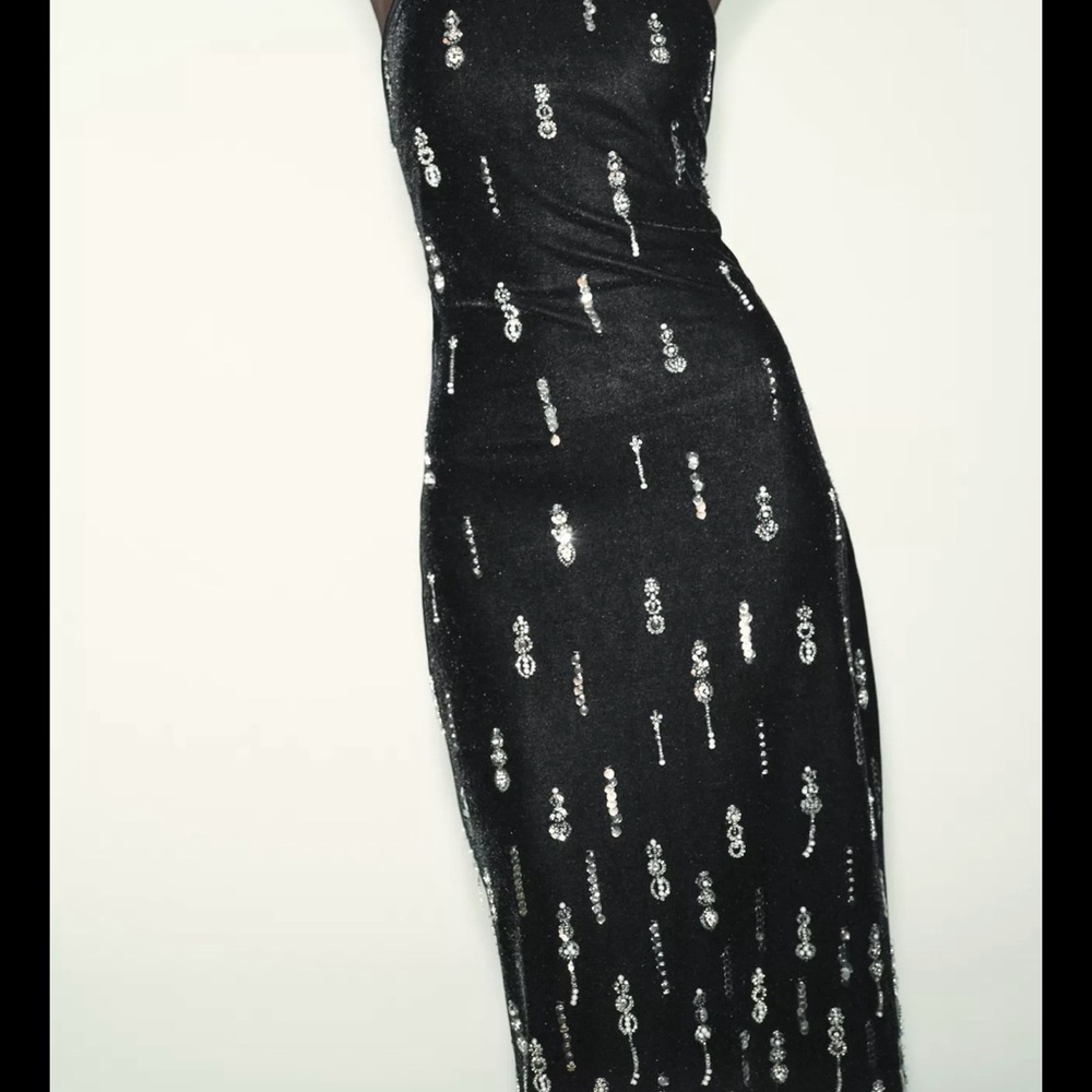 Zara Black Midi Dress with Silver Detailing